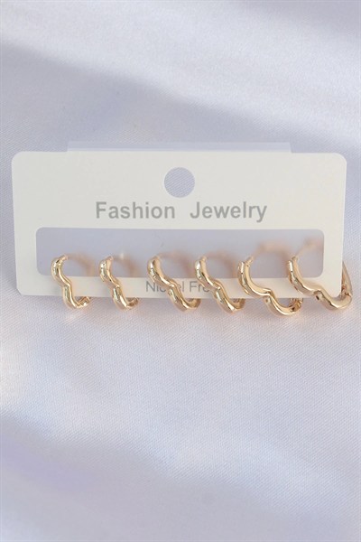 Mey İthalat® Pirinç Gold Renk Kalp Model Küpe Seti