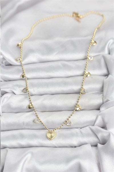 Mey İthalat® Pirinç Gold Renk Kalp Model Kadın Kolye