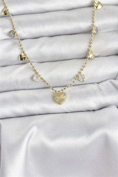 Mey İthalat® Pirinç Gold Renk Kalp Model Kadın Kolye