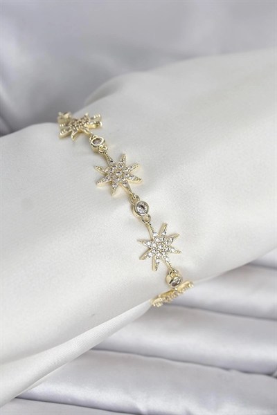 Mey İthalat® Pirinç Gold Renk Kutup Yıldızı Model Kadın Bileklik