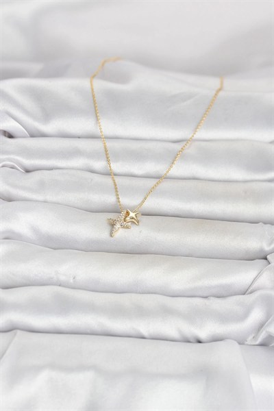 Mey İthalat® Pirinç Gold Renk Minimal Kutup Yıldızı Model Kadın Kolye
