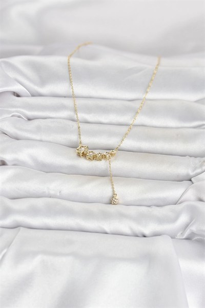 Mey İthalat® Pirinç Gold Renk Minimal Sallantılı Yıldız Model Kadın Kolye