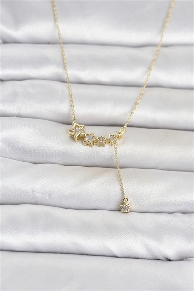Mey İthalat® Pirinç Gold Renk Minimal Sallantılı Yıldız Model Kadın Kolye