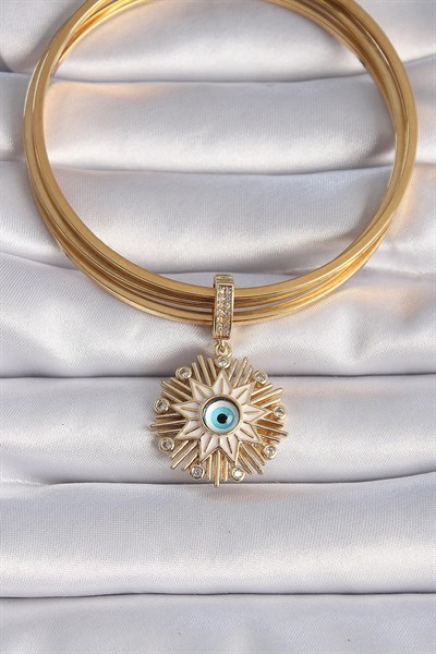 Mey İthalat® Pirinç Gold Renk Nazar Boncuklu Saçaklı Yıldız Figür Ajda Charm