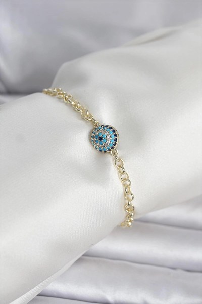 Mey İthalat® Pirinç Gold Renk Nazar Model Kadın Bileklik