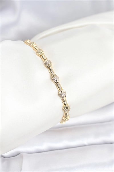 Mey İthalat® Pirinç Gold Renk VIP Seri Punta Model Zirkon Taşlı Kadın Bileklik