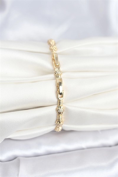 Mey İthalat® Pirinç Gold Renk VIP Seri Punta Model Zirkon Taşlı Kadın Bileklik