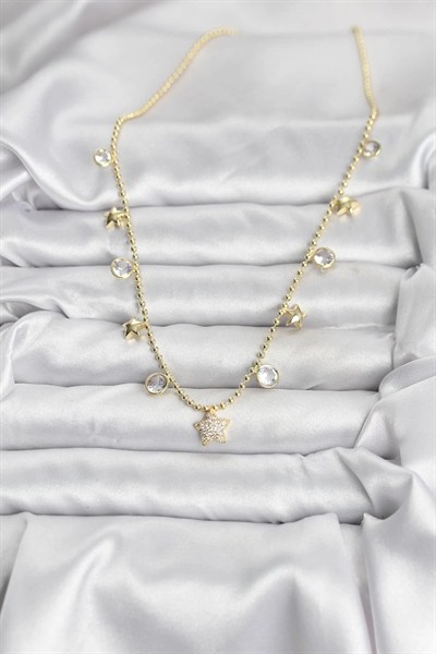 Mey İthalat® Pirinç Gold Renk Yıldız Model Kadın Kolye