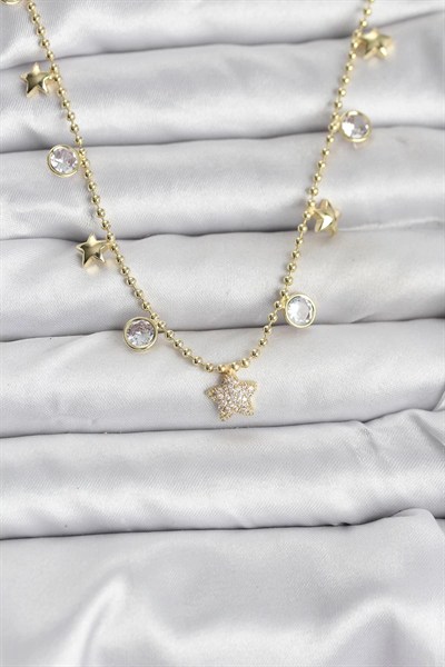 Mey İthalat® Pirinç Gold Renk Yıldız Model Kadın Kolye