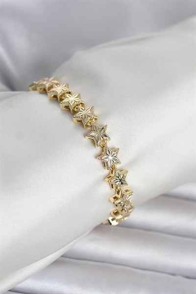 Mey İthalat® Pirinç Gold Renk Yıldız Model Kadın Bileklik