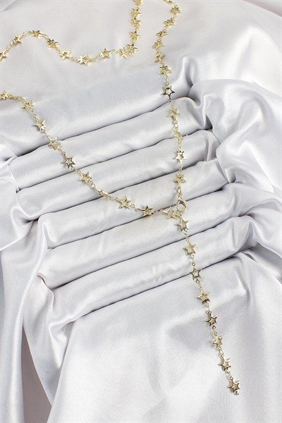 Mey İthalat® Pirinç Gold Renk Yıldızlı Kadın Y Kolye