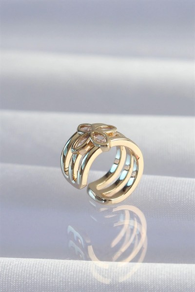 Mey İthalat® Pirinç Gold Renk Yonca Earcuff Küpe