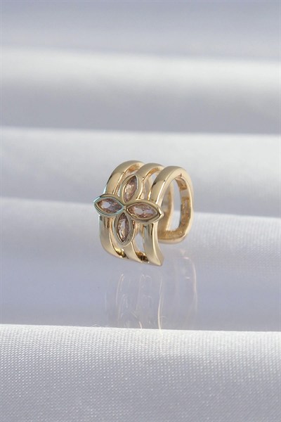 Mey İthalat® Pirinç Gold Renk Yonca Earcuff Küpe
