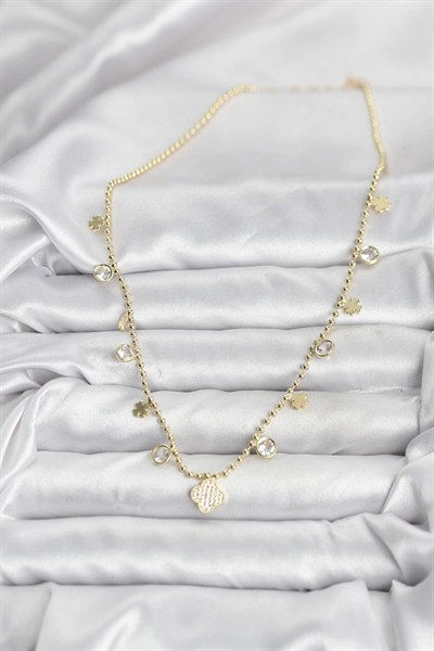 Mey İthalat® Pirinç Gold Renk Yonca Model Kadın Kolye