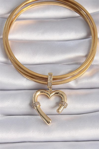 Mey İthalat® Pirinç Gold Renk Zirkon Taş Detaylı Kalp Figür Ajda Charm
