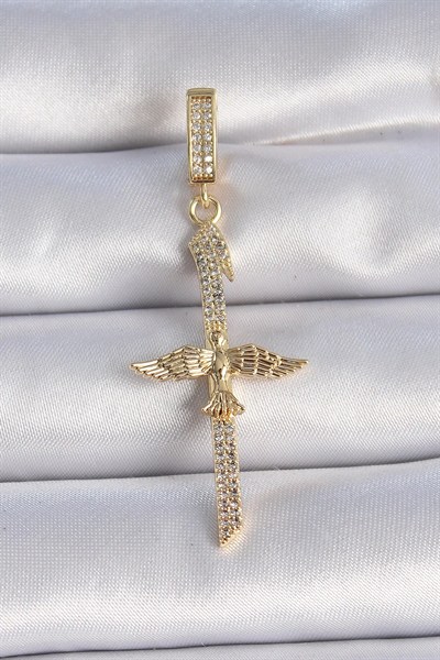 Mey İthalat® Pirinç Gold Renk Zirkon Taş Detaylı Elif Model Anka Kuşu Figür Ajda Charm