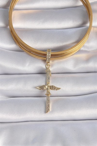 Mey İthalat® Pirinç Gold Renk Zirkon Taş Detaylı Elif Model Anka Kuşu Figür Ajda Charm