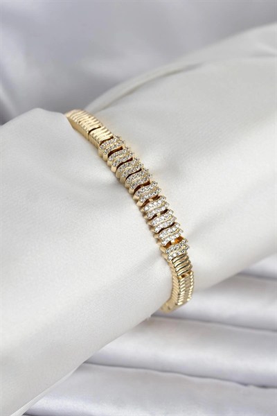Mey İthalat® Pirinç Gold Renk Zirkon Taşlı Kadın Bileklik