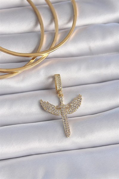 Mey İthalat® Pirinç Gold Renk Zirkon Taşlı Mikail Model Ajda Charm