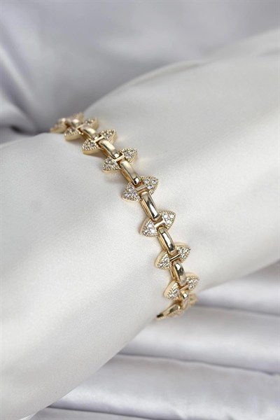 Mey İthalat® Pirinç Gold Renk Zirkon Taşlı Kadın Bileklik