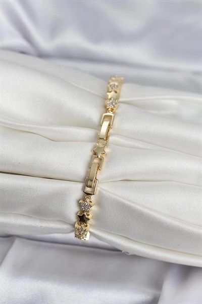 Mey İthalat® Pirinç Gold Renk Zirkon Taşlı Yıldız Model Kadın Bileklik