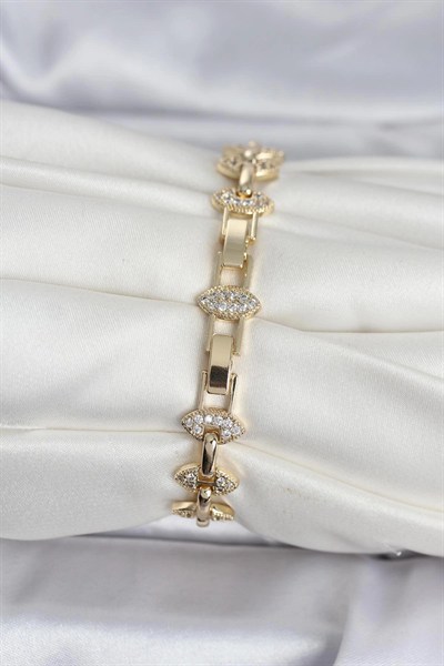 Mey İthalat® Pirinç Gold Renk Zirkon Taşlı Kadın Bileklik