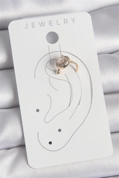 Mey İthalat® Pirinç Gold Renk Zirkon Taşlı Kadın Kıkırdak Küpe