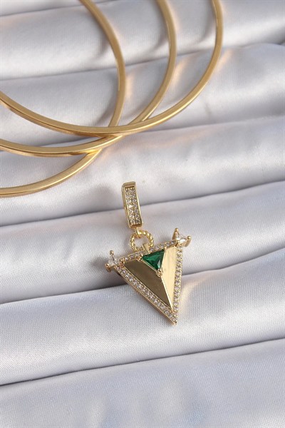 Mey İthalat® Pirinç Gold Renk Zirkon Taşlı 3D Üçgen Model Ajda Charm