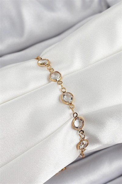 Mey İthalat® Pirinç Gold Renk Zirkon Taşlı Kadın Bileklik