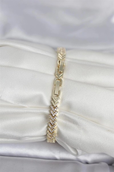 Mey İthalat® Pirinç Gold Renk Zirkon Taşlı Çavuş Model Kadın Bileklik