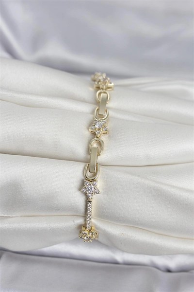 Mey İthalat® Pirinç Gold Renk Zirkon Taşlı Yıldız Model Kadın Bileklik