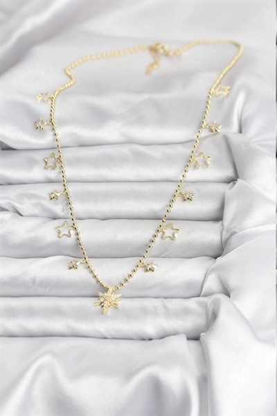 Mey İthalat® Pirinç Gold Renk Zirkon Taşlı Kutup Yıldızı Model Kadın Kolye