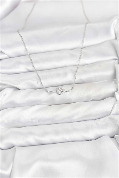 Mey İthalat® Pirinç Gümüş Renk Düğüm Kalp Model Kadın Kolye