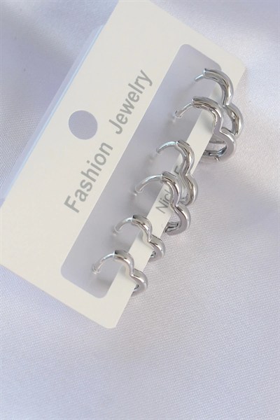 Mey İthalat® Pirinç Gümüş Renk Kalp Model Küpe Seti