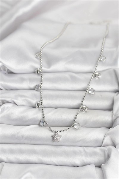 Mey İthalat® Pirinç Gümüş Renk Yıldız Model Kadın Kolye