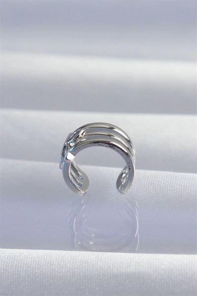 Mey İthalat® Pirinç Gümüş Renk Yonca Earcuff Küpe