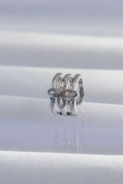 Mey İthalat® Pirinç Gümüş Renk Yonca Earcuff Küpe