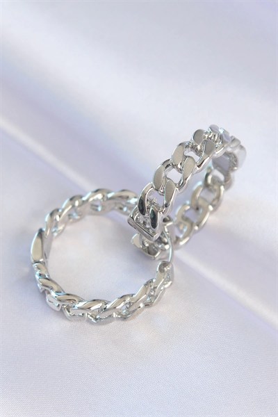 Mey İthalat® Pirinç Gümüş Renk Zincir Model Halka Küpe