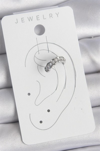 Mey İthalat® Pirinç Gümüş Renk Zirkon Taşlı Kıkırdak Model Kadın Küpe