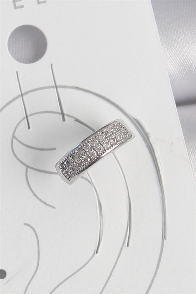 Mey İthalat® Pirinç Gümüş Renk Zirkon Taşlı Kıkırdak Model Kadın Küpe