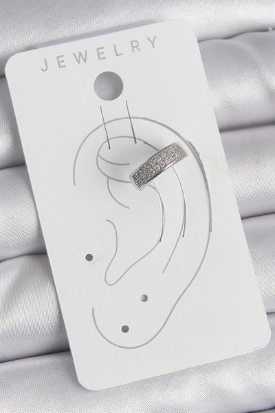 Mey İthalat® Pirinç Gümüş Renk Zirkon Taşlı Kıkırdak Model Kadın Küpe