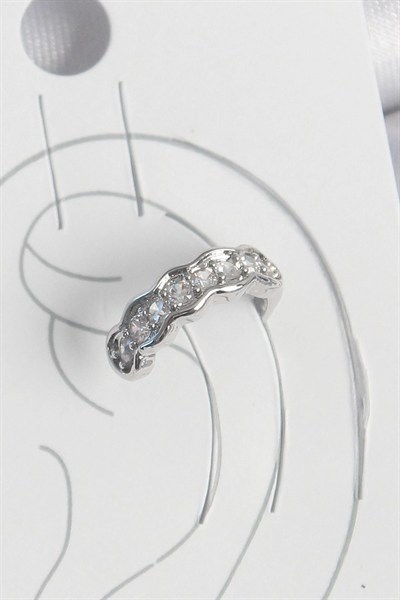 Mey İthalat® Pirinç Gümüş Renk Zirkon Taşlı Kıkırdak Model Kadın Küpe