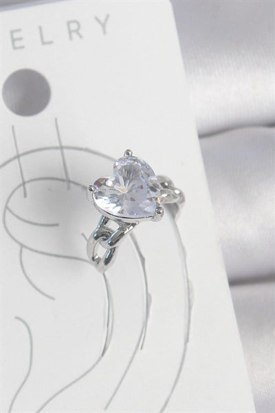 Mey İthalat® Pirinç Gümüş Renk Zirkon Taşlı Kalp Model Kadın Kıkırdak Küpe