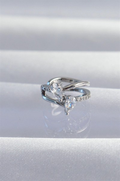 Mey İthalat® Pirinç Gümüş Renk Zirkon Taşlı Damla Earcuff Küpe