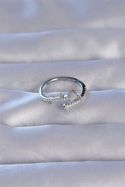 Mey İthalat® Pirinç Gümüş Renk Zirkon Taşlı İncili Satürn Model Ayarlanabilir Yüzük