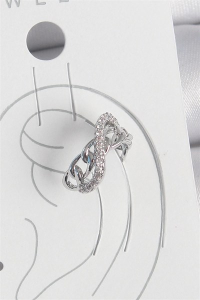 Mey İthalat® Pirinç Gümüş Renk Zirkon Taşlı Zincir Sonsuzluk Model Kadın Kıkırdak Küpe