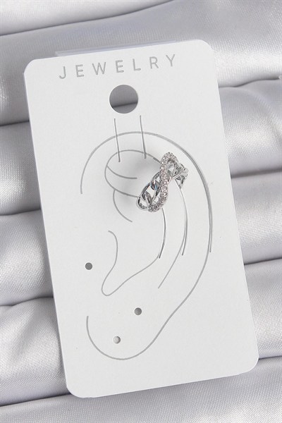 Mey İthalat® Pirinç Gümüş Renk Zirkon Taşlı Zincir Sonsuzluk Model Kadın Kıkırdak Küpe