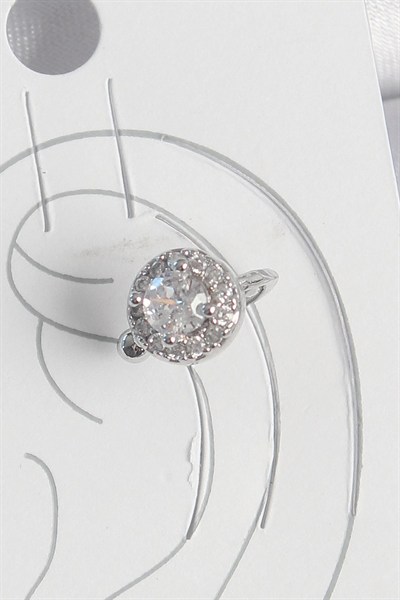 Mey İthalat® Pirinç Gümüş Renk Zirkon Taşlı Kadın Kıkırdak Model Küpe