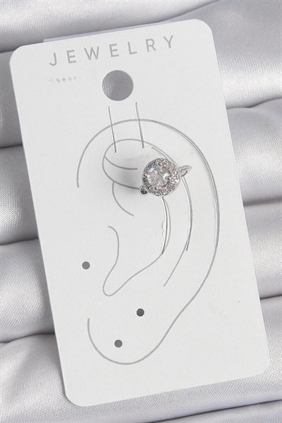 Mey İthalat® Pirinç Gümüş Renk Zirkon Taşlı Kadın Kıkırdak Model Küpe