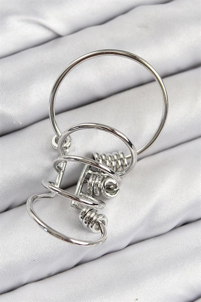 Mey İthalat® Pirinç Halkalı Model Gümüş Renk Kıkırdak Küpe